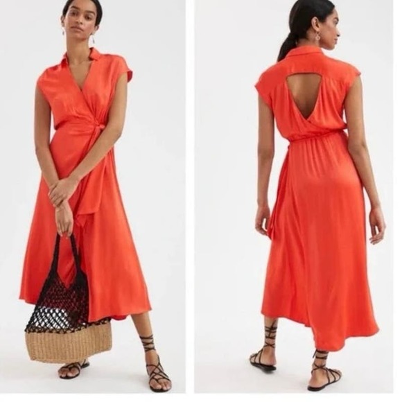 Maeve Dresses & Skirts - Maeve ANTHROPOLOGIE orange large Women wrap midi dress